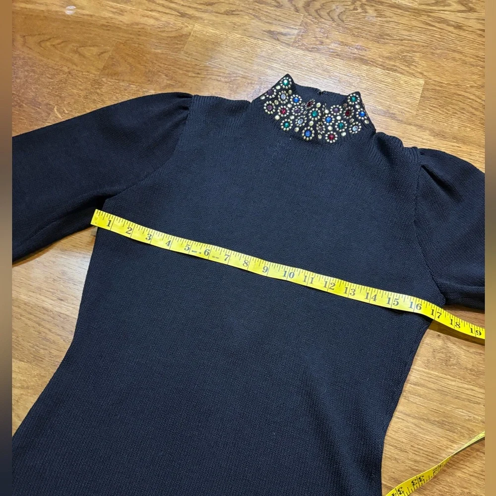 Vintage St.John Santana Knit Black Embellished Dress Jeweled Collar Size 4 - Picture 14 of 16